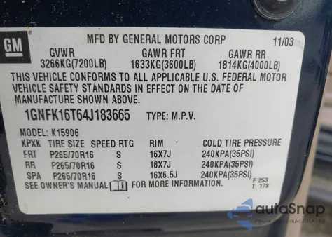 2004 Chevrolet Suburban 1500 Ls from USA, damaged, VIN 1GNFK16T64J183665